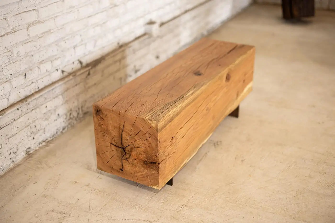 Rustic Beam Bench Solid Oak & Corten Steel Entry Bench