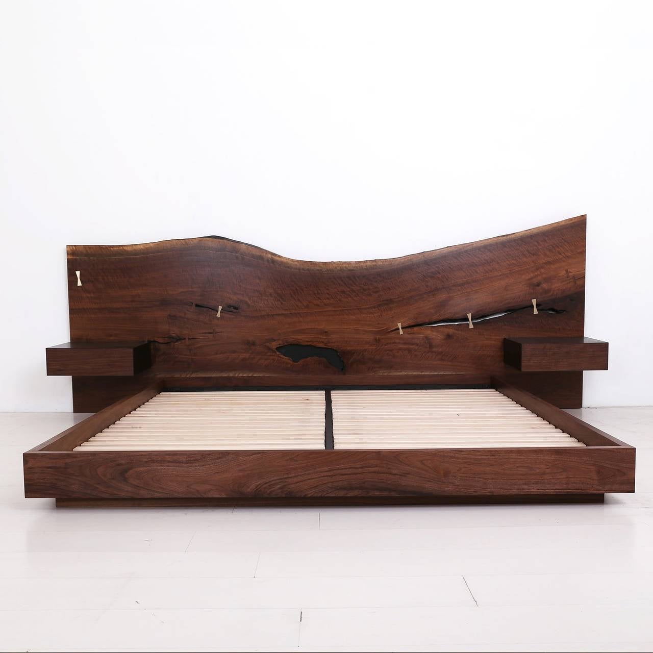 St. Pierre King Bed with Bleached Maple Slab Headboard and Built-in Nightstands