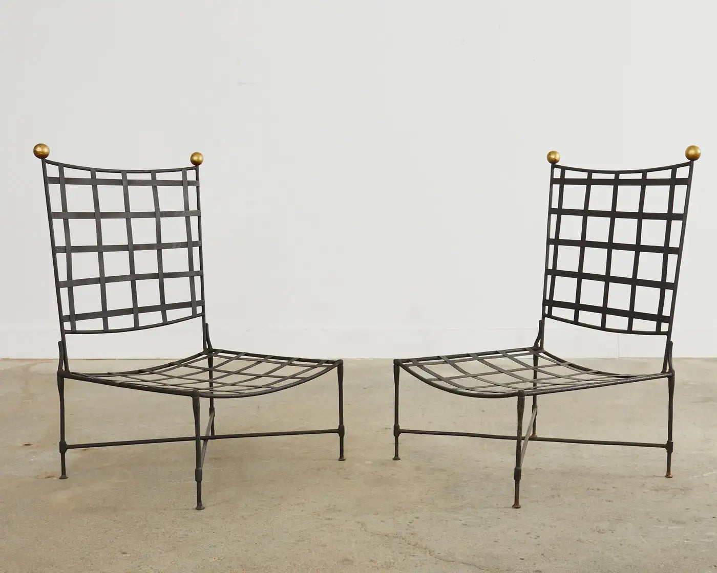 Set of Seven Salterini Garden Lounge Chairs and Ottomans