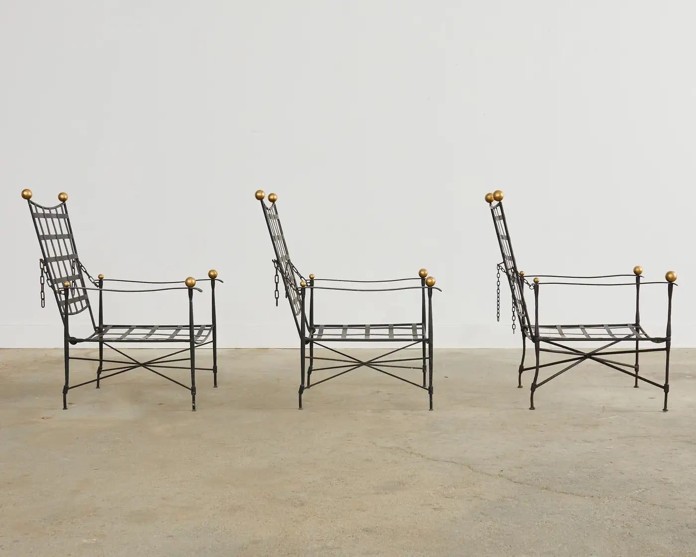 Set of Seven Salterini Garden Lounge Chairs and Ottomans