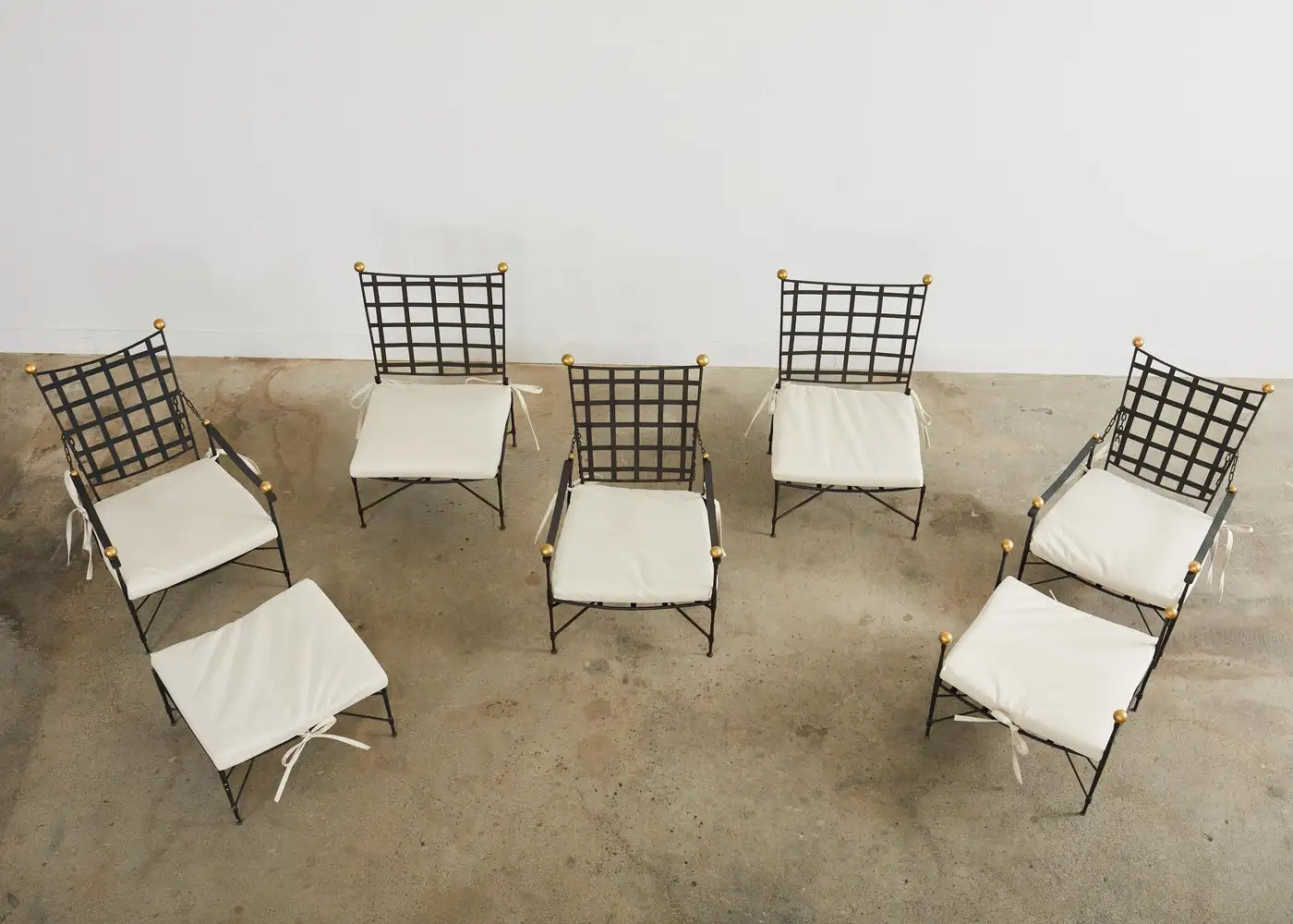 Set of Seven Salterini Garden Lounge Chairs and Ottomans