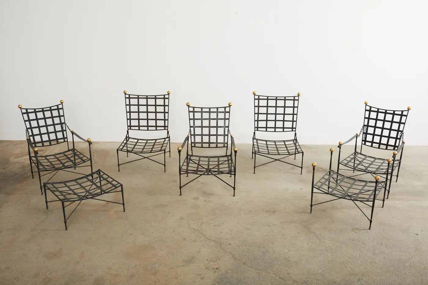 Set of Seven Salterini Garden Lounge Chairs and Ottomans