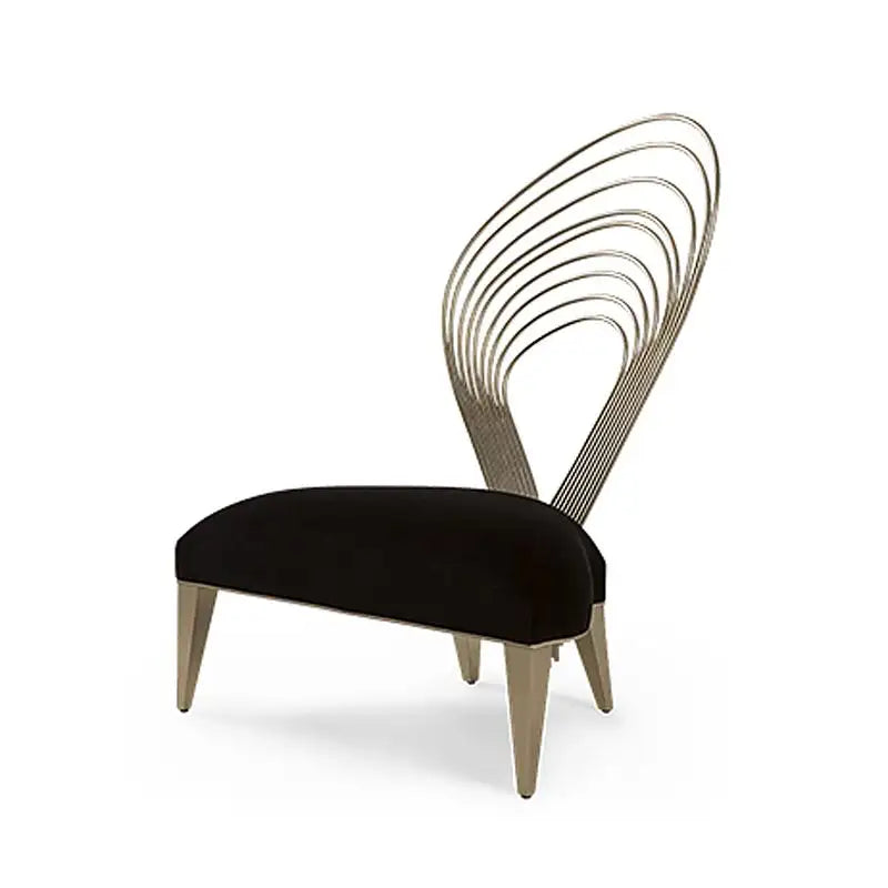 Modern chair with black cushion and metallic frame on a white background