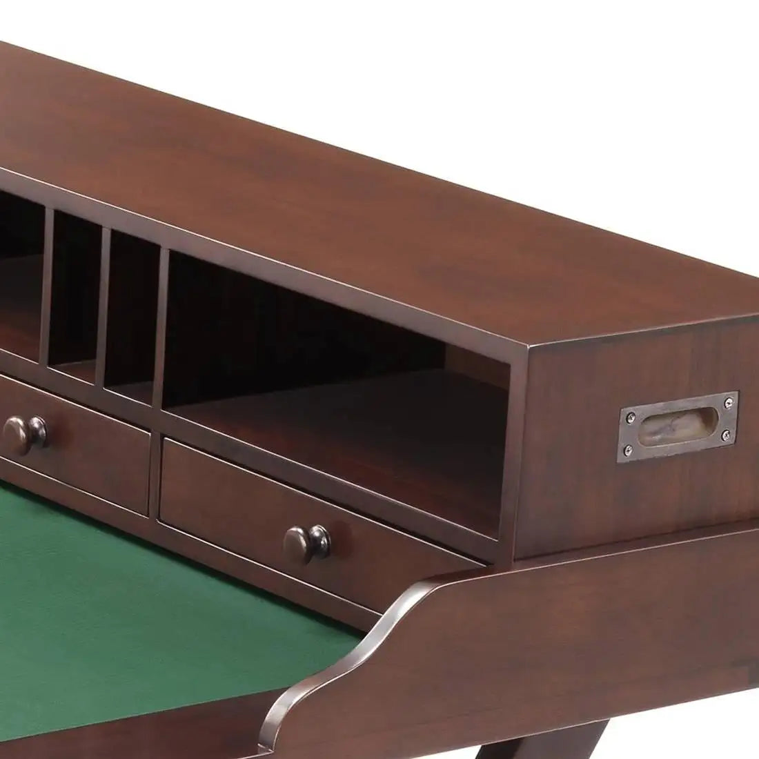 Lawrence Solid Mahogany Desk with Genuine Leather Top & Brass Details — Black or Natural Finish