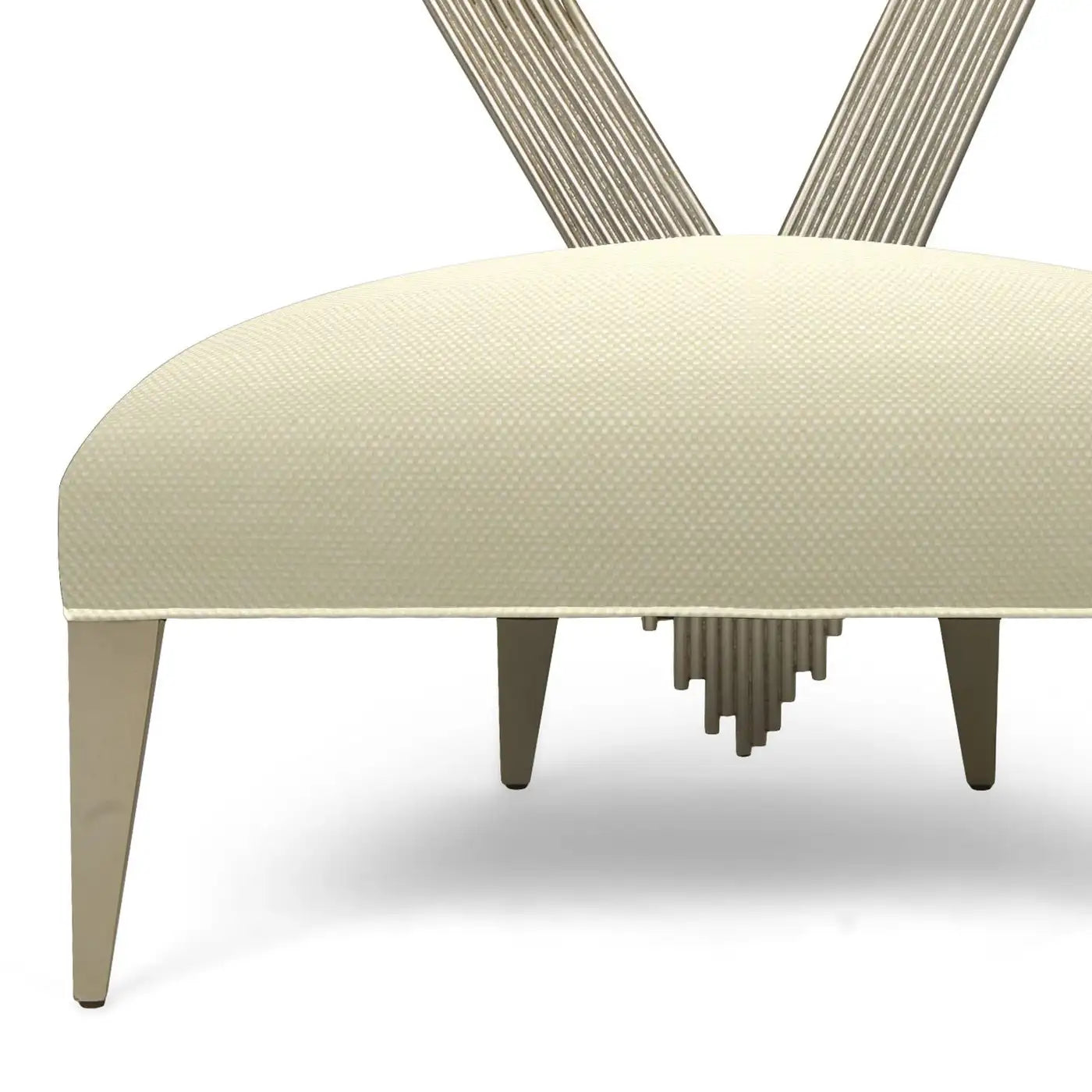 Treble Armchair with Swirls Metal Backrest in Velvet