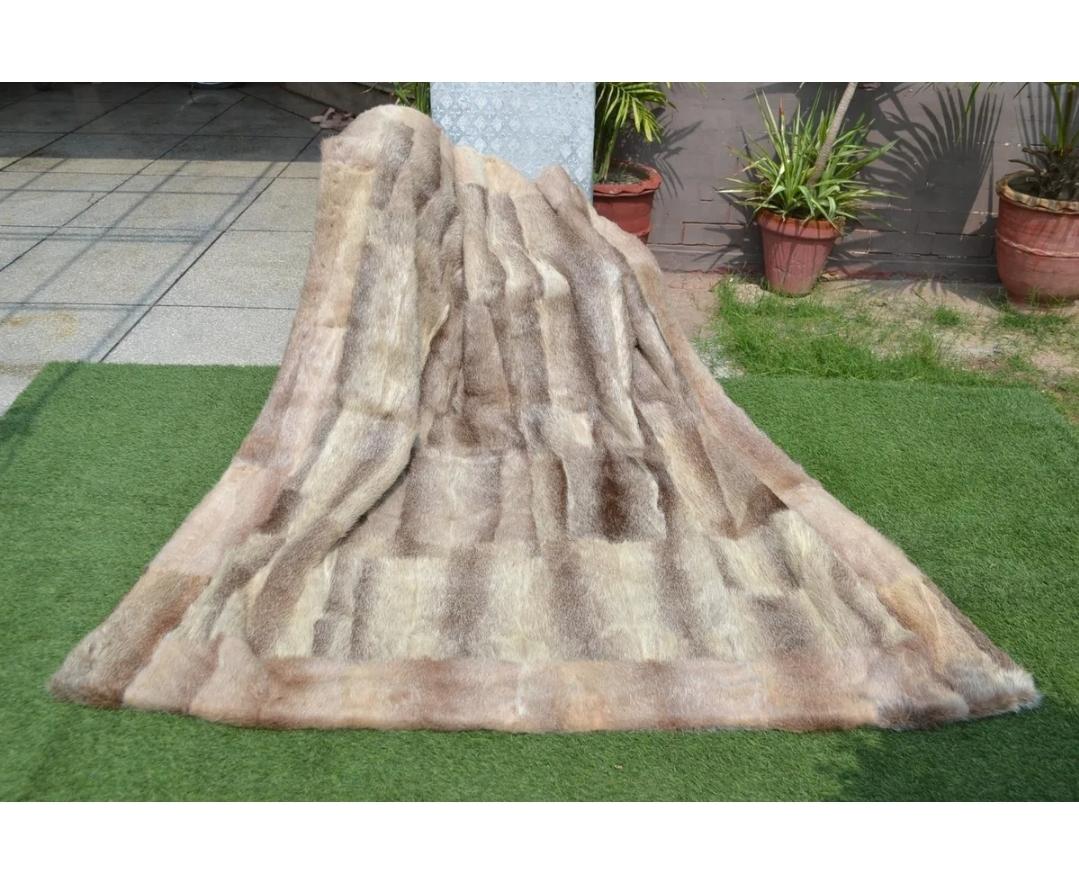 Natural Nutria Beaver Fur King Size Blanket Luxury Fur Throw