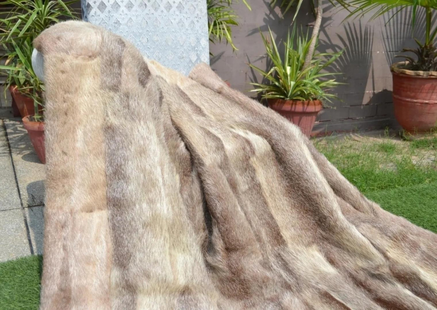 Natural Nutria Beaver Fur King Size Blanket Luxury Fur Throw
