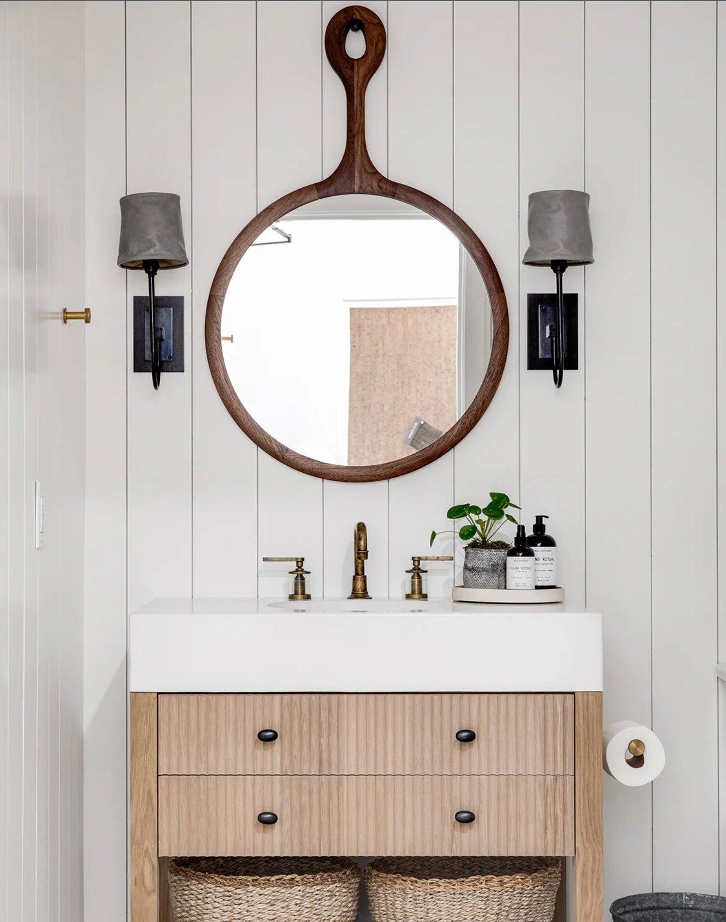 Large Sophia Wall Mirror – Dark Walnut Frame with Hand-Hammered Iron Peg