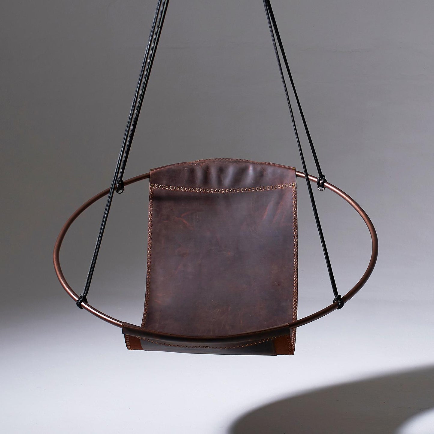 Modern Thick Oil Tan Leather Sling Hanging Chair with Powder-Coated Steel Frame