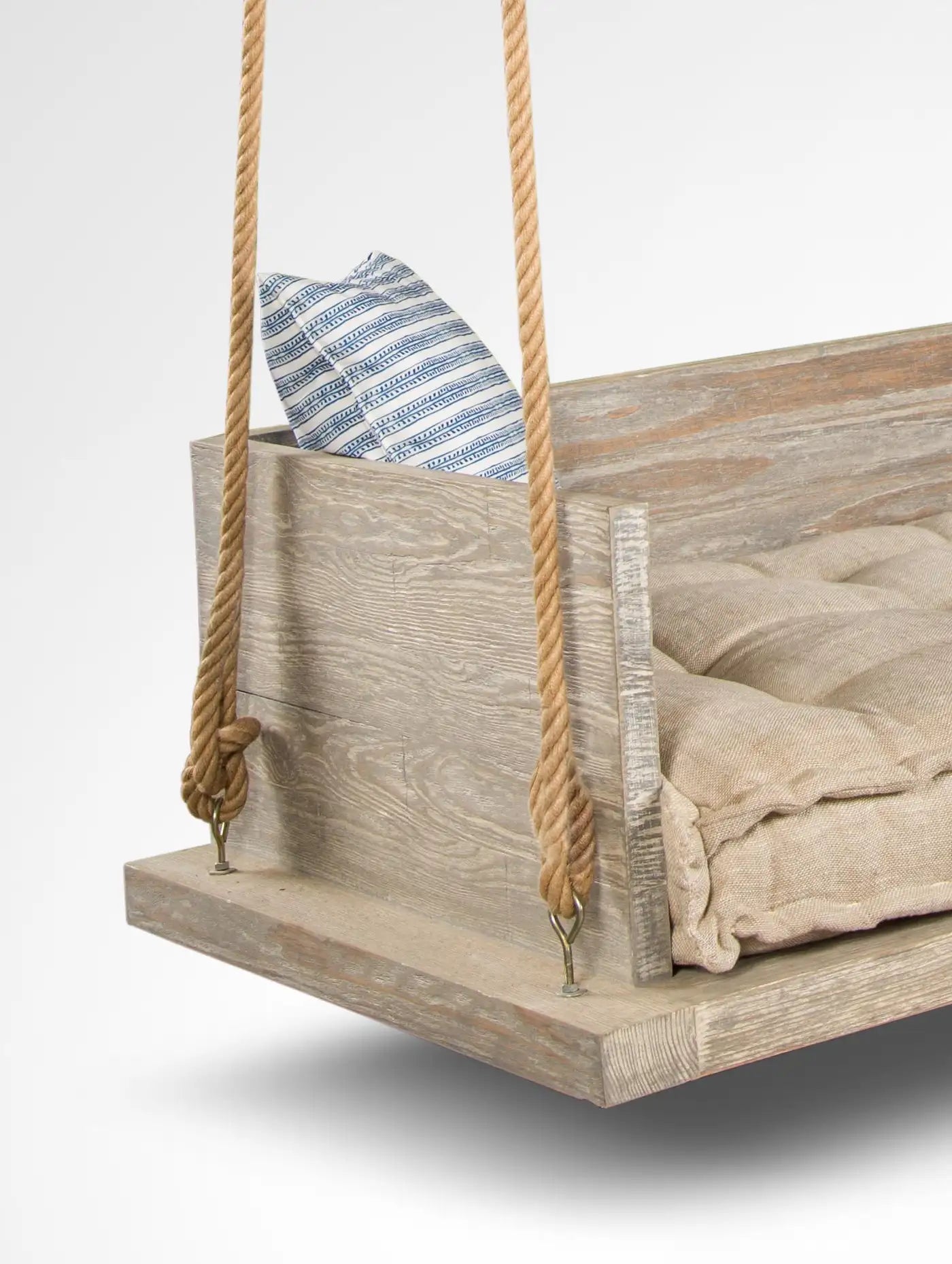 Pitch Pine Grey-Stained Outdoor Swing Sofa with Egyptian-Style Upholstery