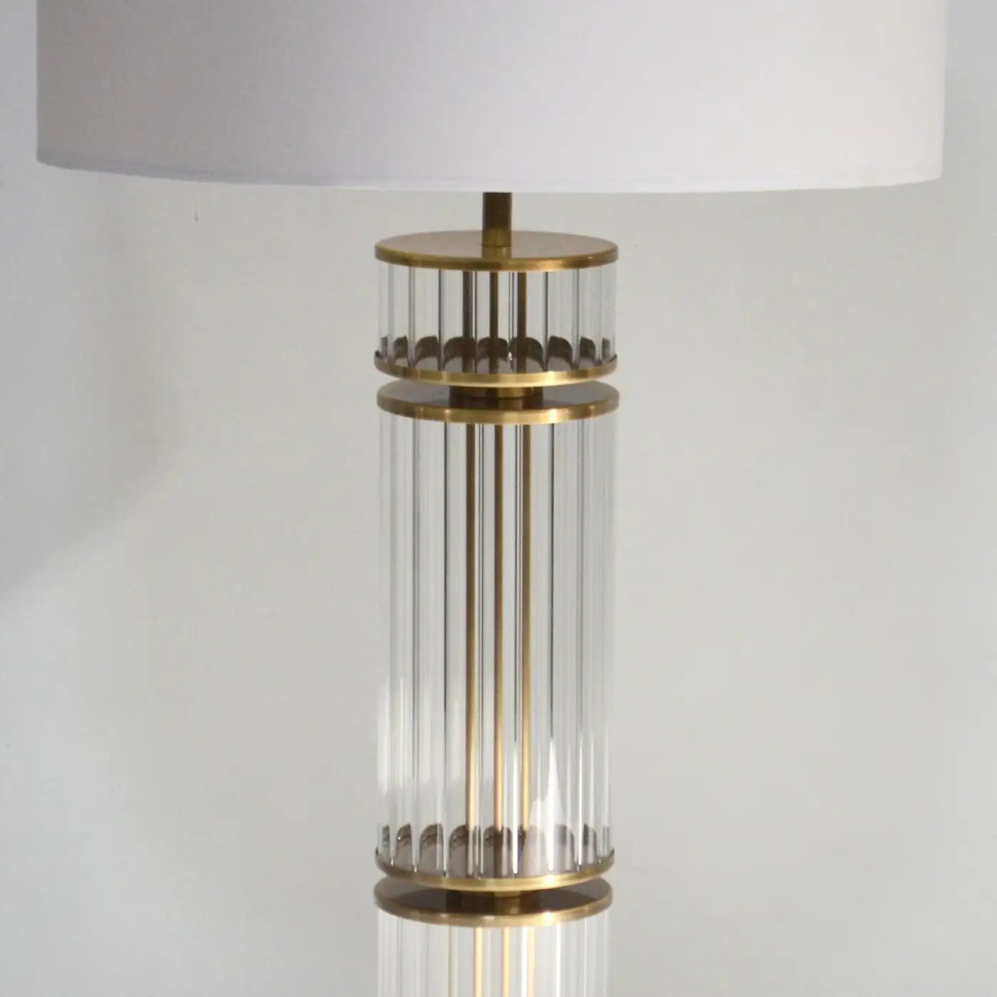 Column Lamp hand made of Reeded Glass and Antique Brass