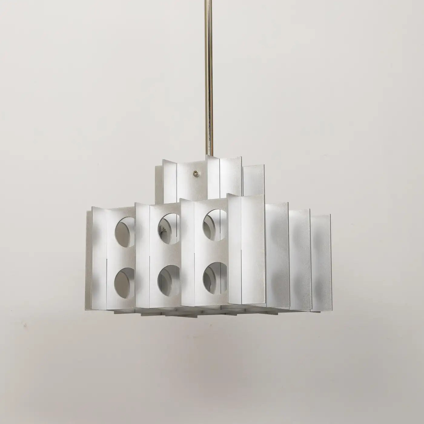 Tenfold Pendant 3TA 12 inch, Waxed Aluminum, Silver, Brutalist Ceiling Lamp, 70s