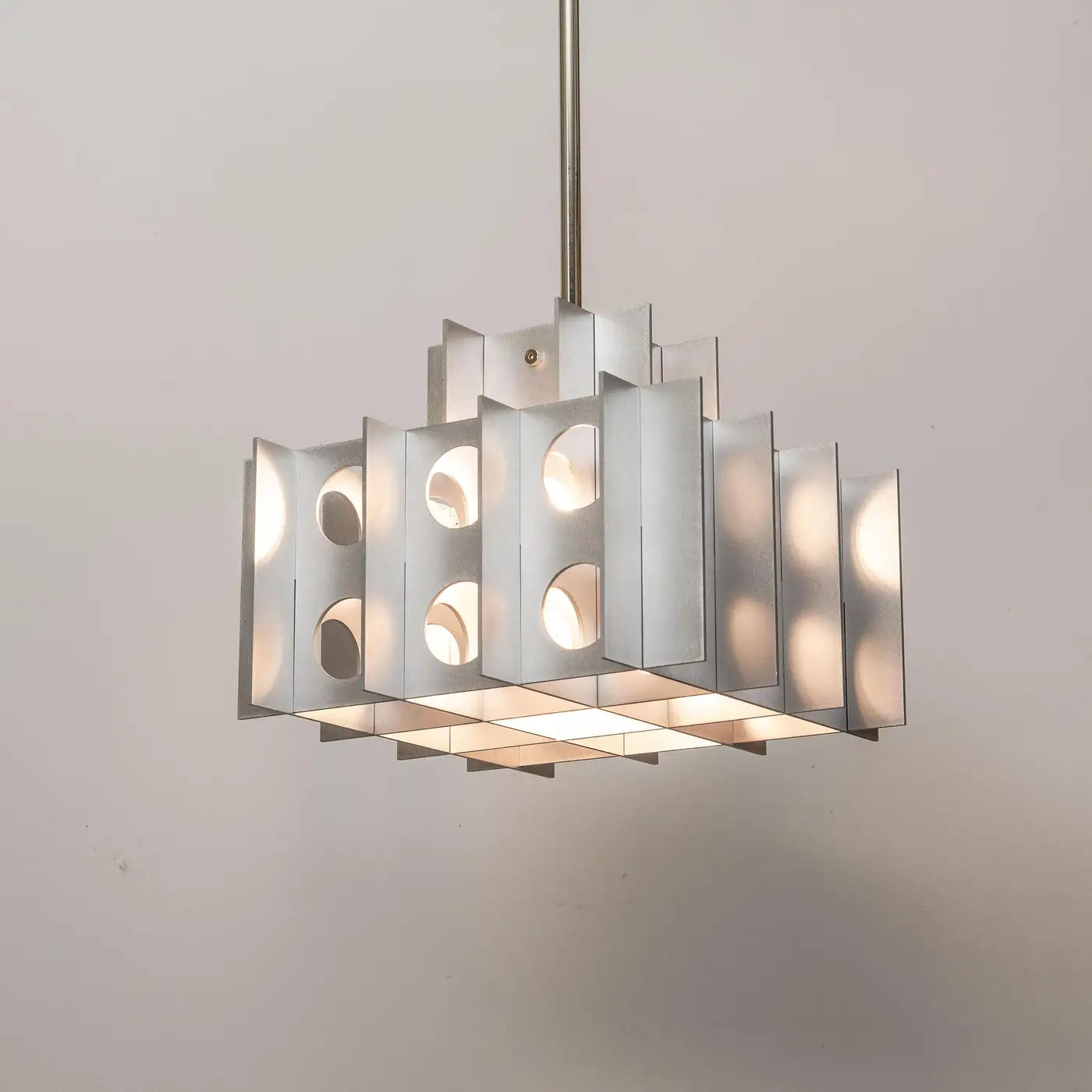 Tenfold Pendant 3TA 12 inch, Waxed Aluminum, Silver, Brutalist Ceiling Lamp, 70s