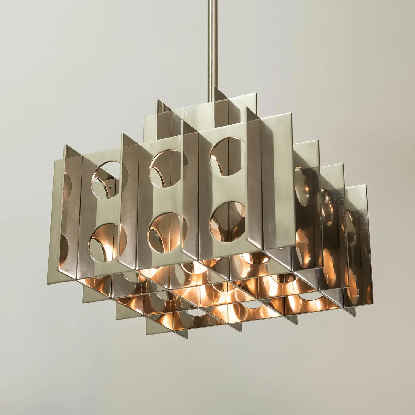 Tenfold Pendant 3TA 12 inch, Waxed Aluminum, Silver, Brutalist Ceiling Lamp, 70s