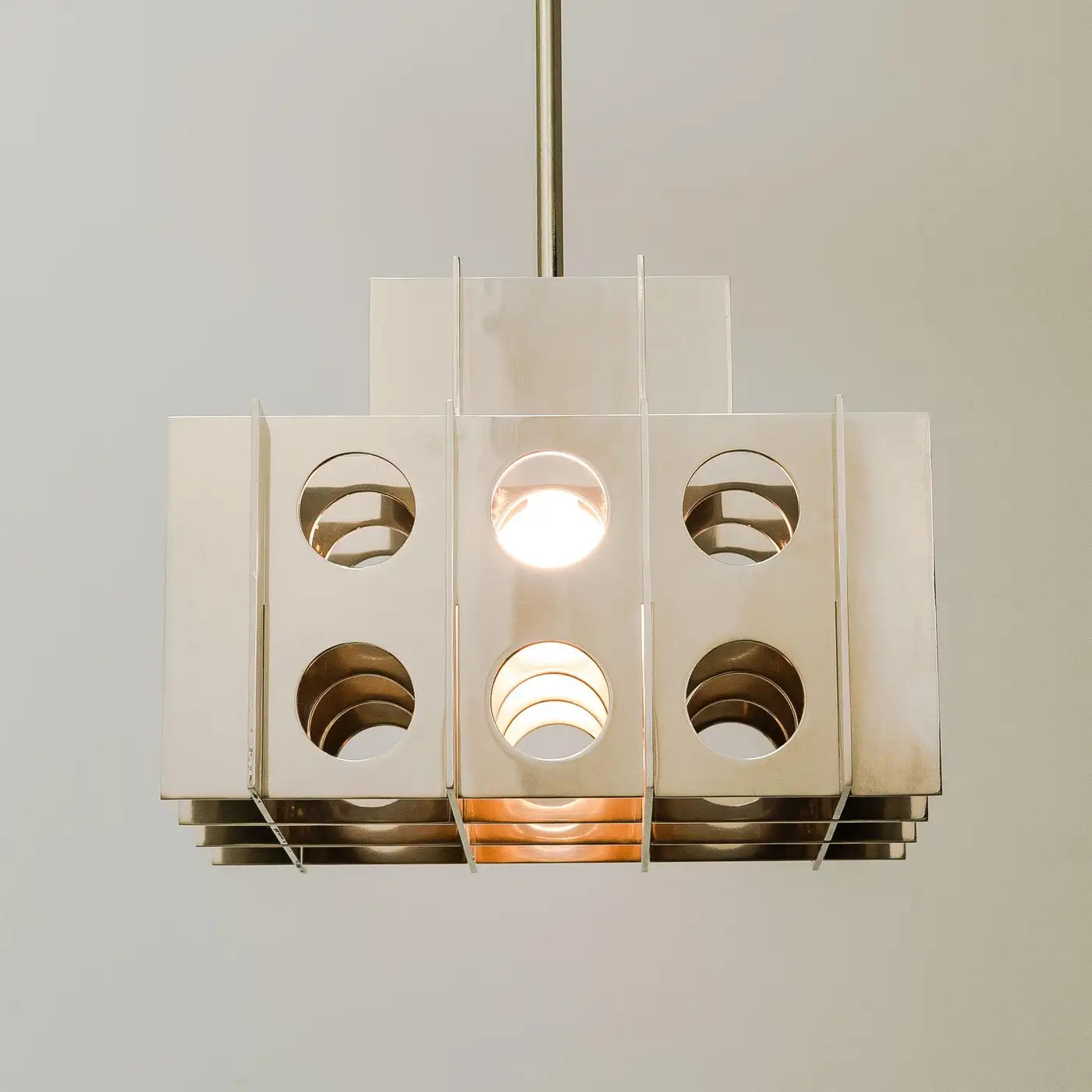 Tenfold Pendant 3TA 12 inch, Waxed Aluminum, Silver, Brutalist Ceiling Lamp, 70s