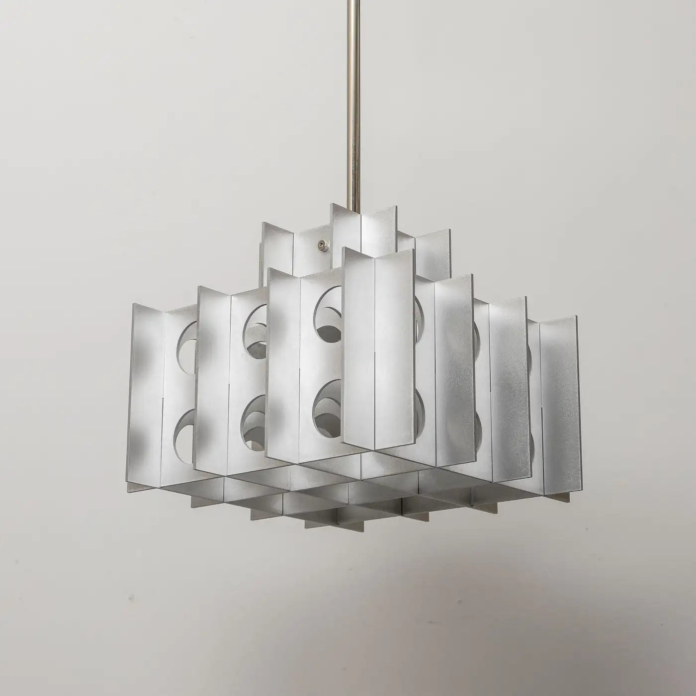 Tenfold Pendant 3TA 12 inch, Waxed Aluminum, Silver, Brutalist Ceiling Lamp, 70s