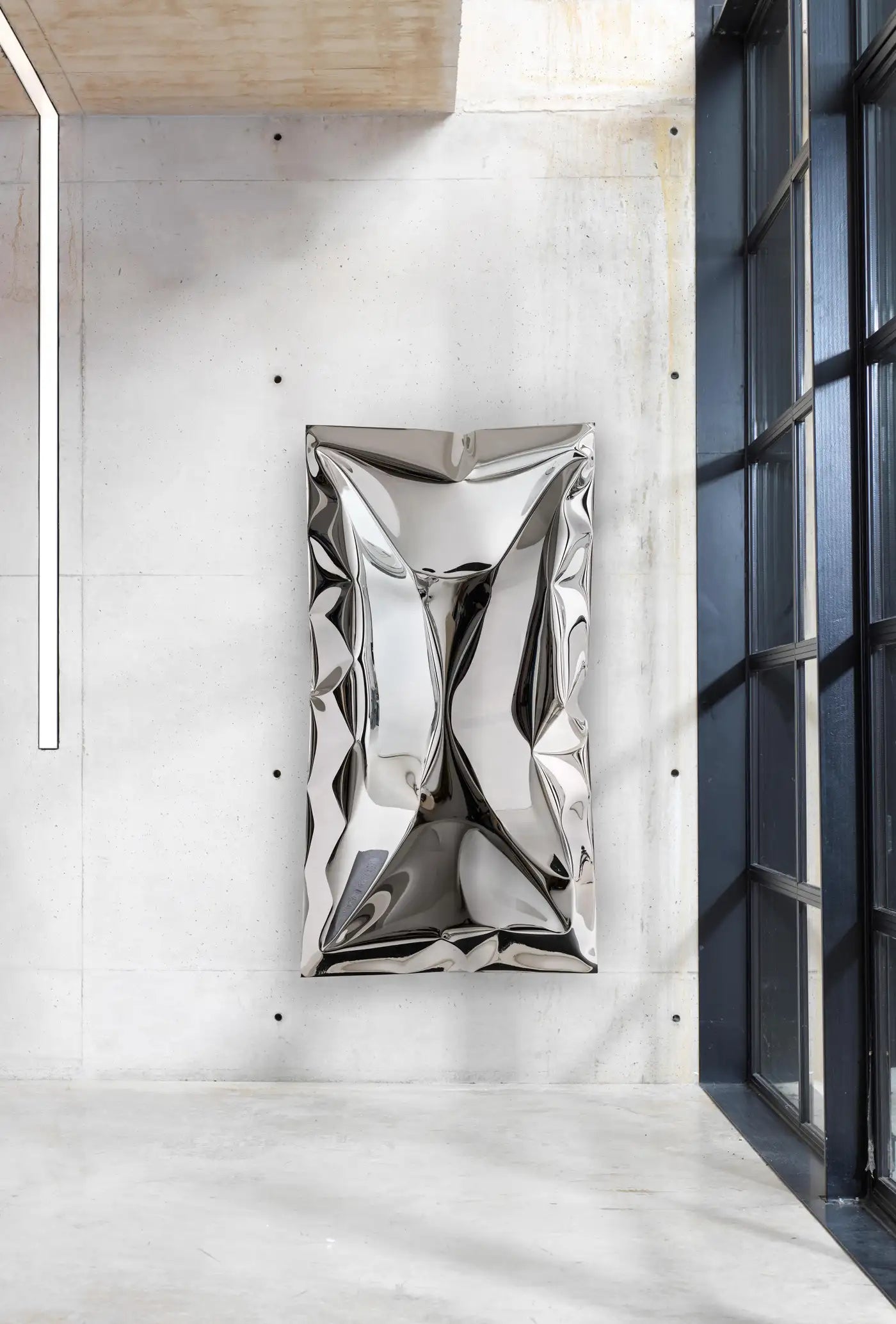 'Crush' inflated metal wall art large, stainless steel