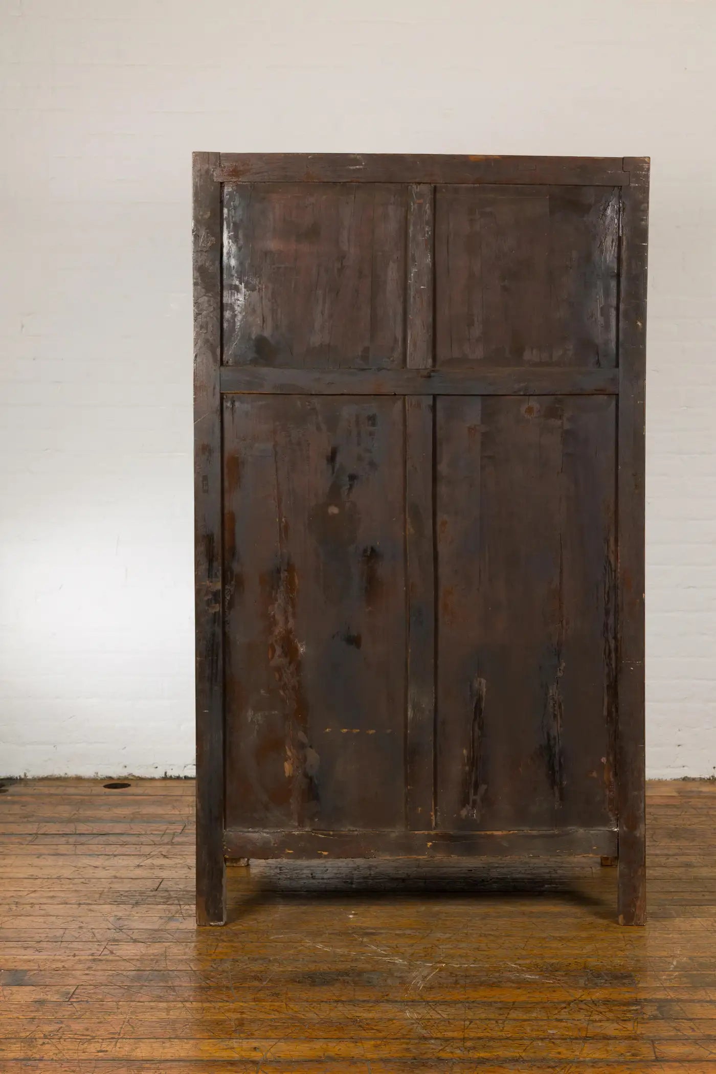 ANTIQUE CHINESE QING DYNASTY CABINET WITH CARVED APRON AND BIRDS