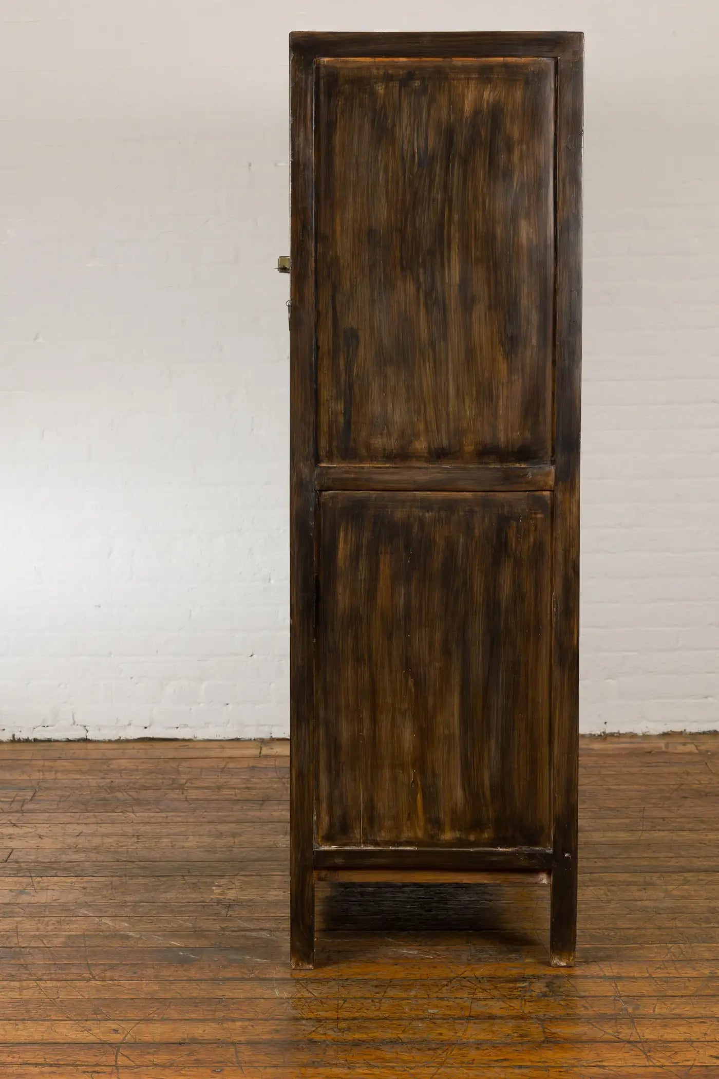 ANTIQUE CHINESE QING DYNASTY CABINET WITH CARVED APRON AND BIRDS