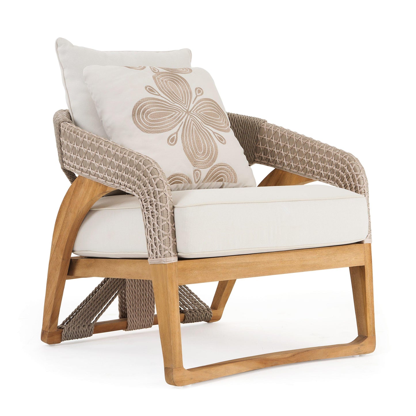 Outdoor Lounge Chairs – Set of 2 in Water-Based Teak with Hand-Woven Polyester Rope