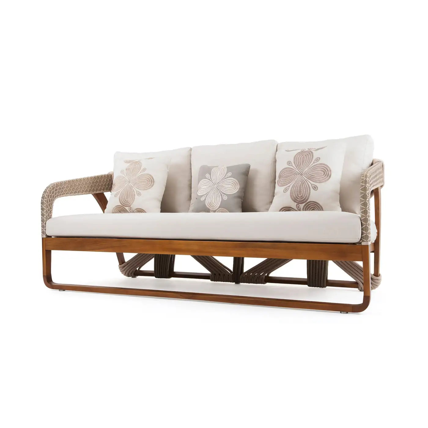 Hand-Woven Rope Outdoor Sofa in Solid Teak