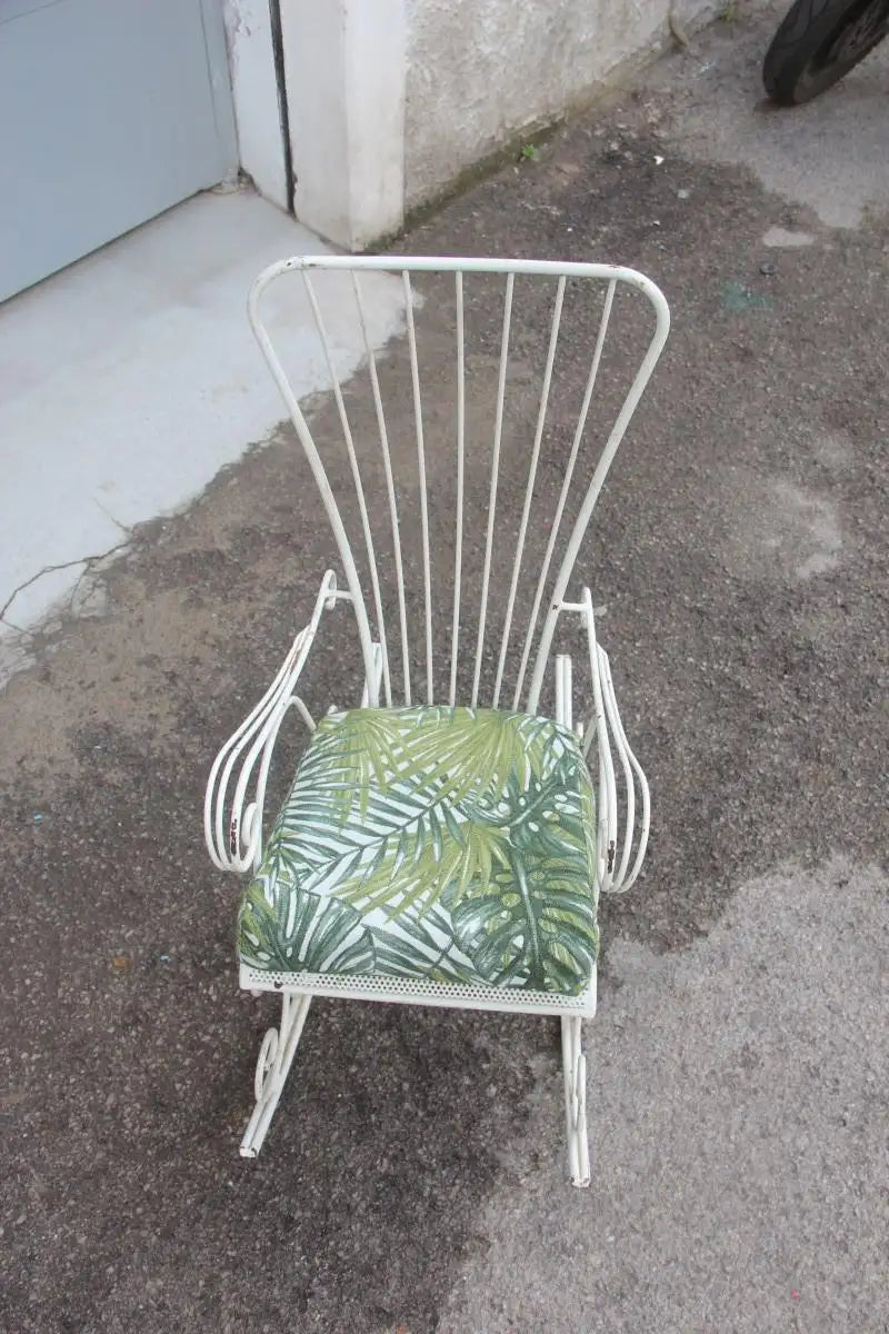 Midcentury Garden Swing in Child White Worked Metal, 1950s