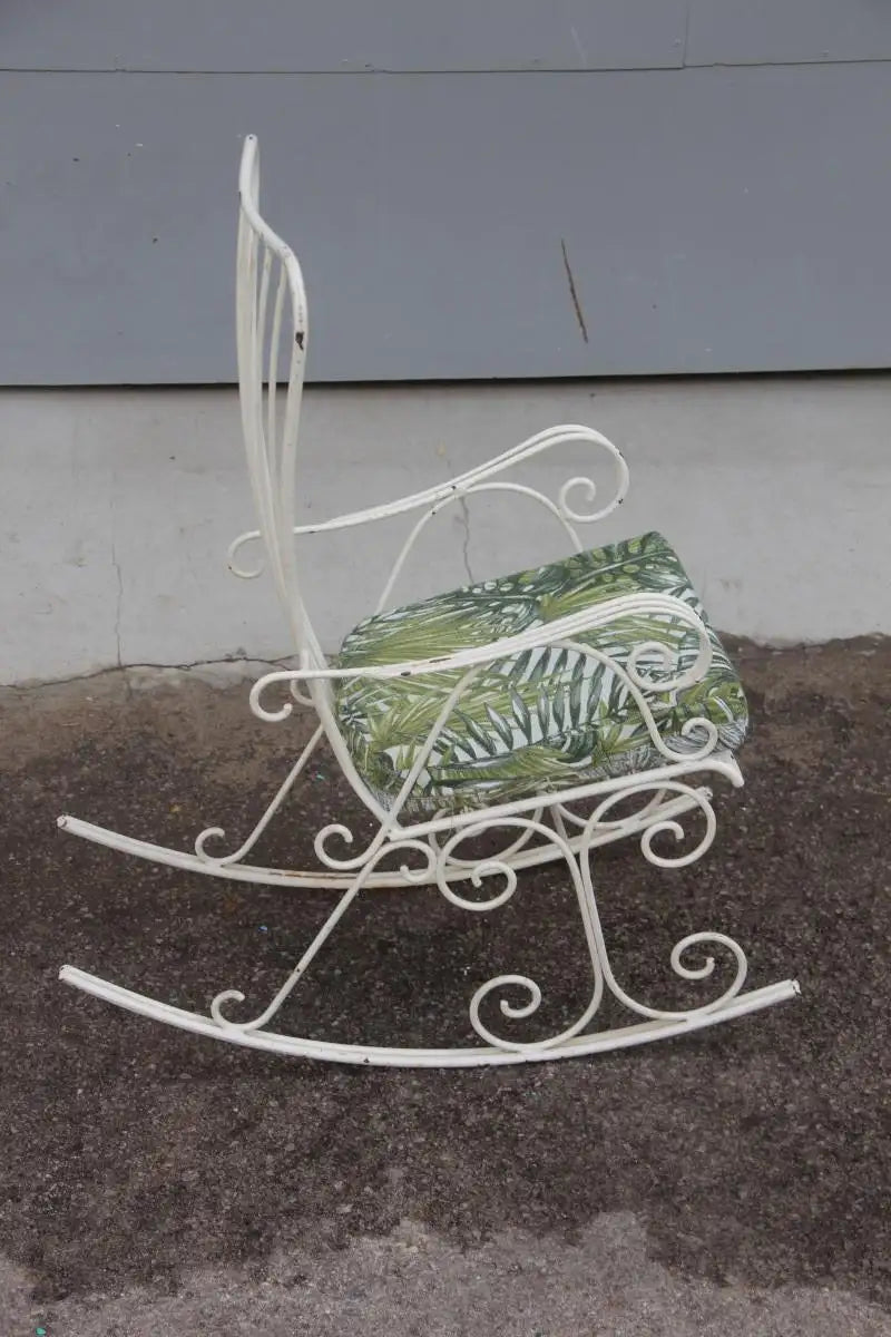 Midcentury Garden Swing in Child White Worked Metal, 1950s