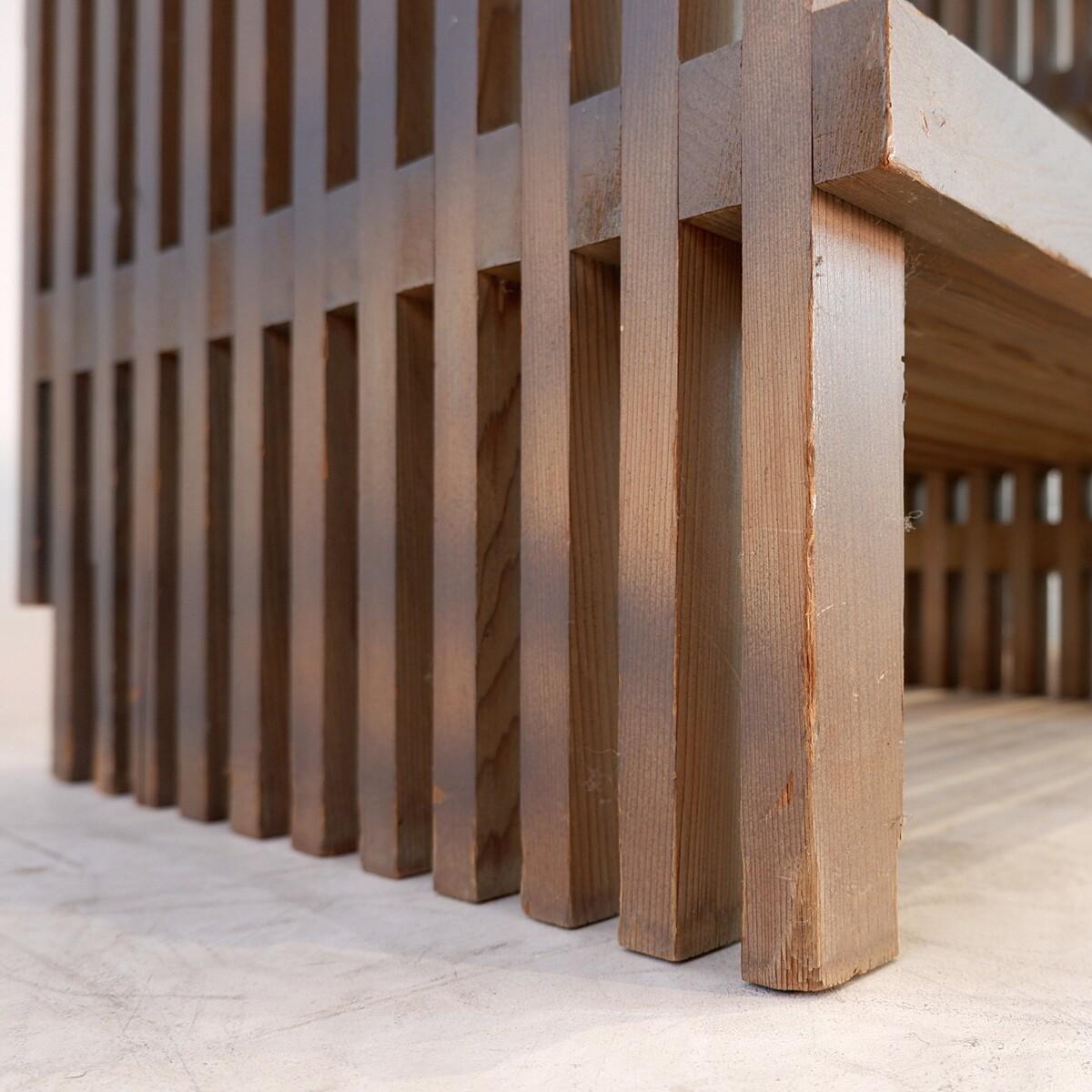 Vintage 1980s Asymmetrical Stained Wood Shelf – Room Divider