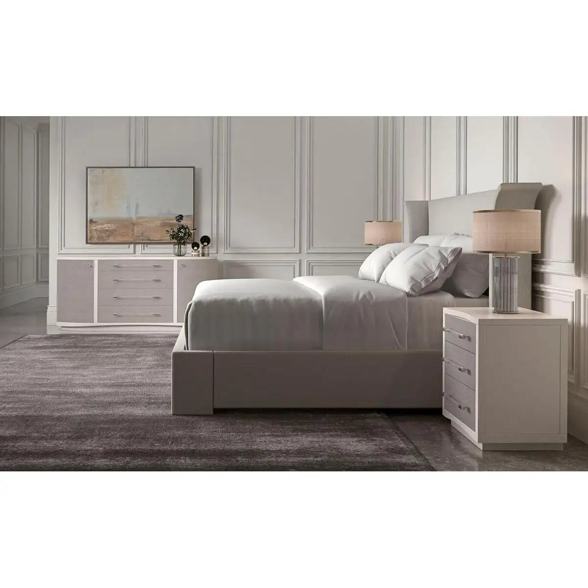 Flared Modern Fully Upholstered Queen Bed - Light