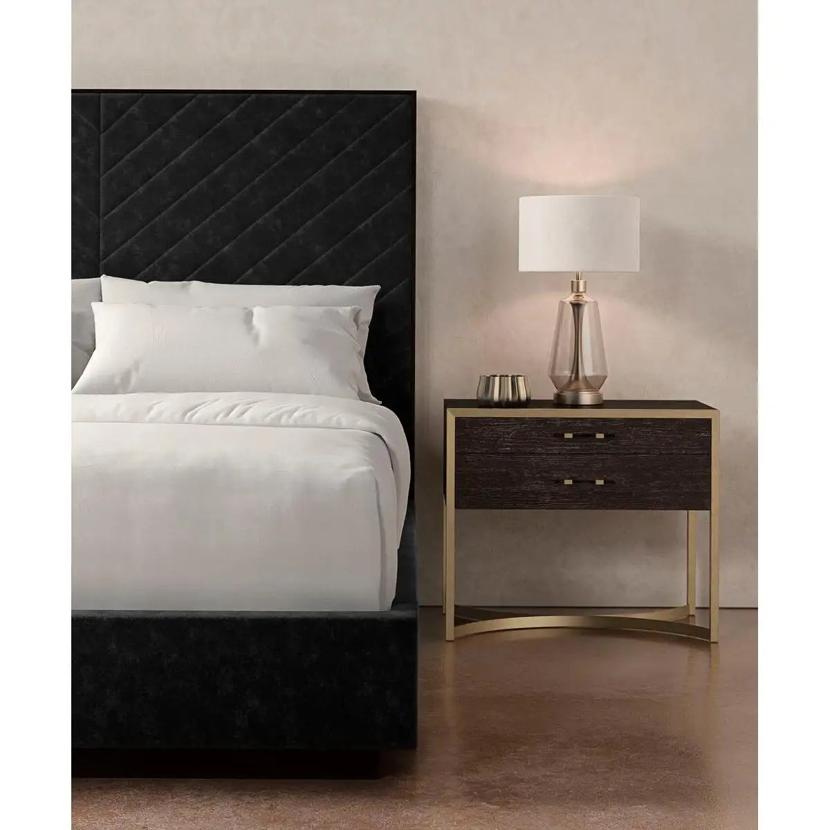 Black Chevron Tufted Upholstered Queen Bed