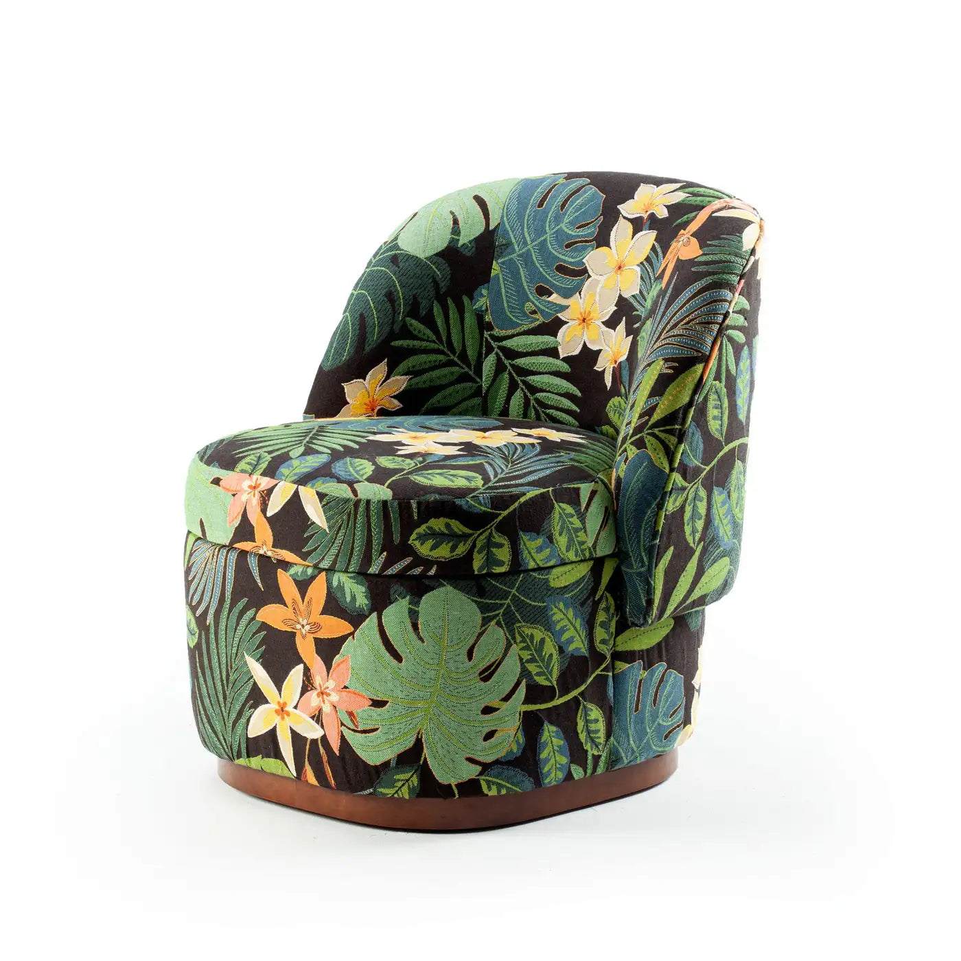 Chair with tropical leaf pattern on a white background