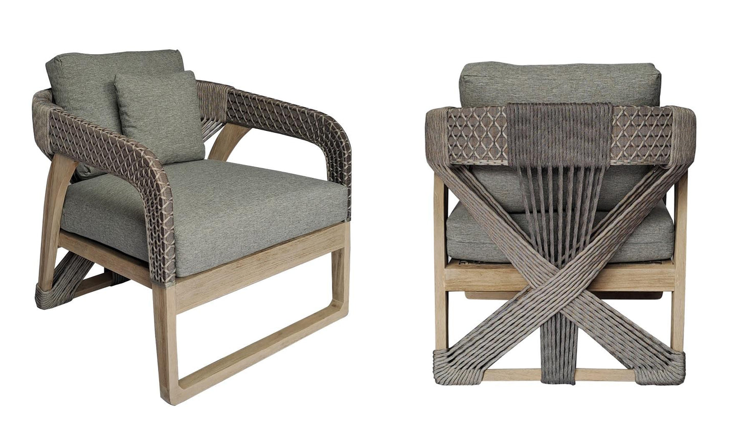 Outdoor Lounge Chairs – Set of 2 in Water-Based Teak with Hand-Woven Polyester Rope