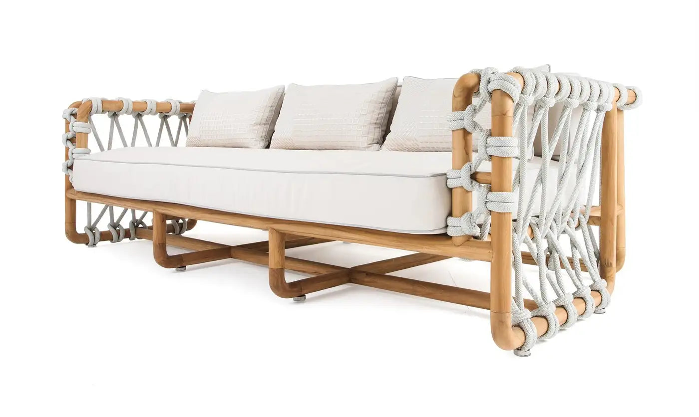 Outdoor Woven Rope Sofa In Solid Teak