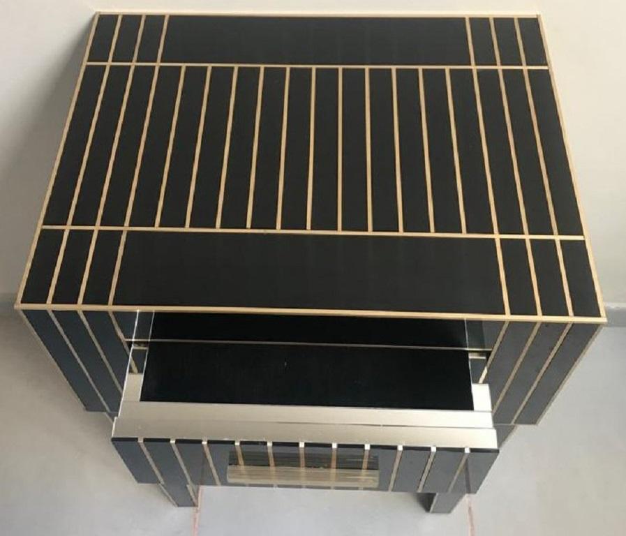 Mirrored Nightstand – Black Mirror with Chrome Accents
