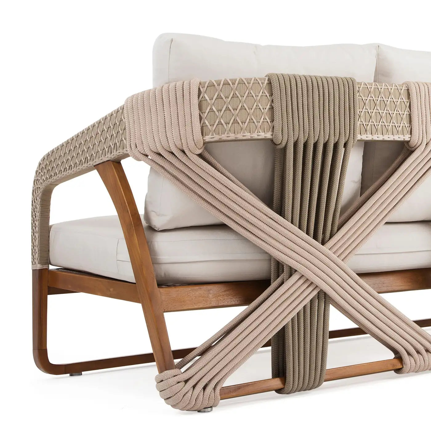 Hand-Woven Rope Outdoor Sofa in Solid Teak