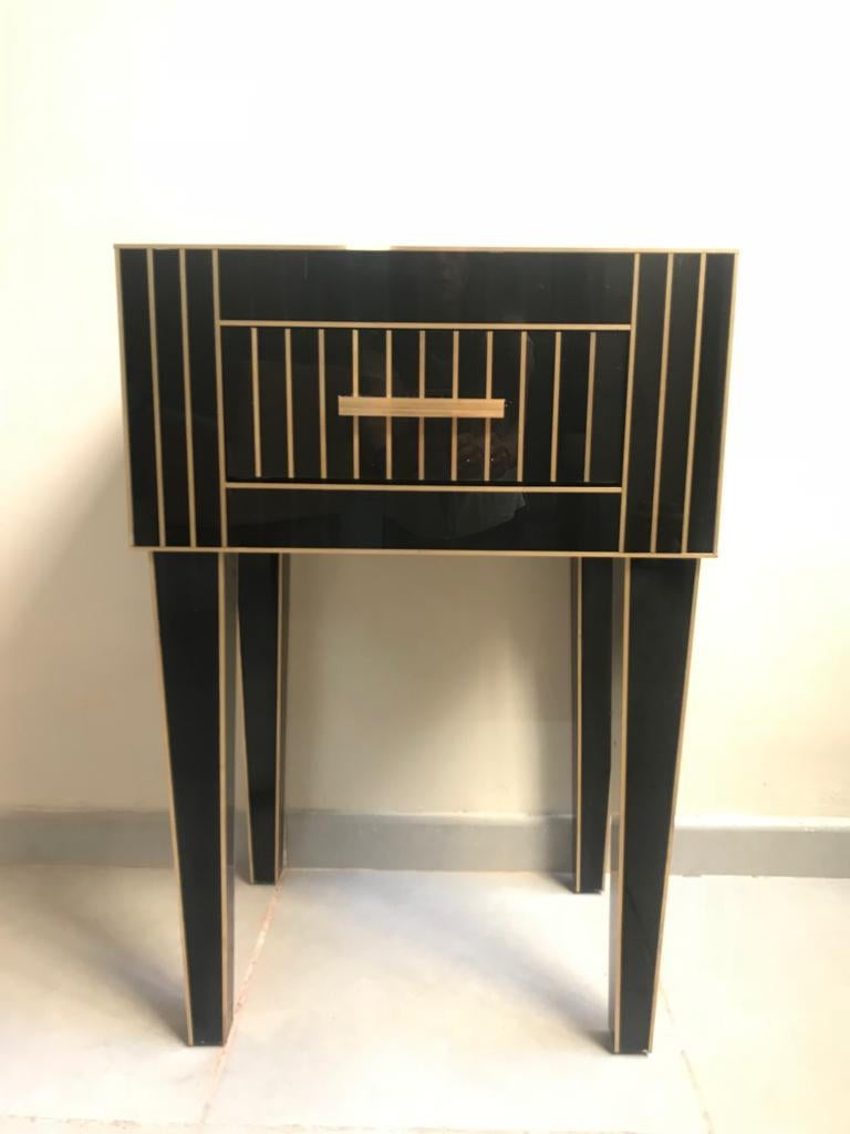 Mirrored Nightstand – Black Mirror with Chrome Accents
