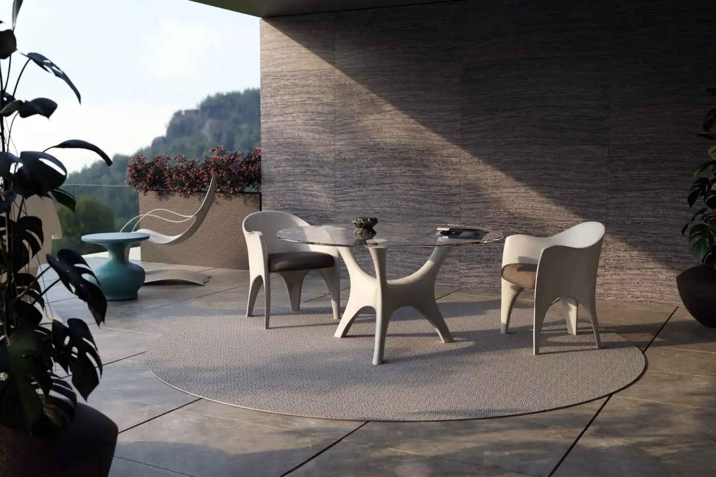 Sculptural Indoor/Outdoor Dining Table with Glass Top