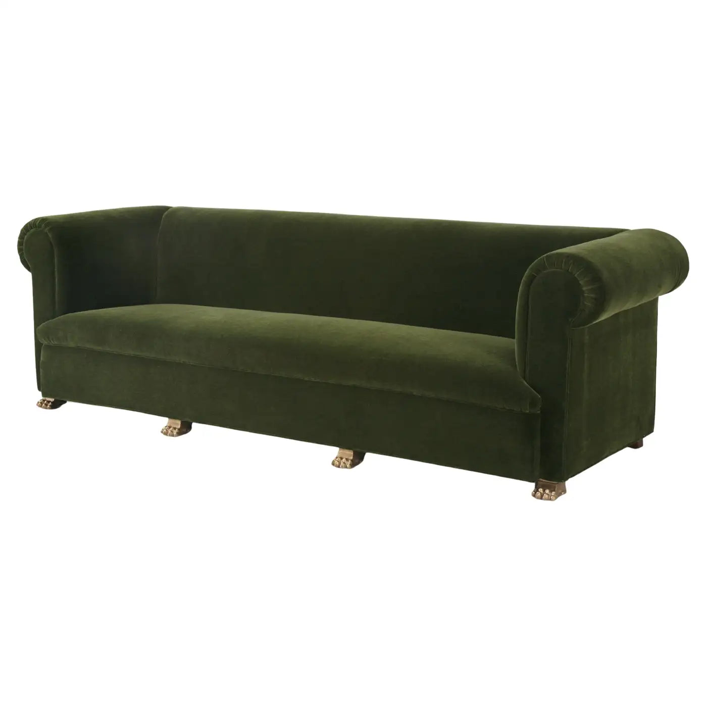 Custom Hand-Made Sofa Any Dimension, Brass Lion Paw Feet, with Horsehair, Cotton