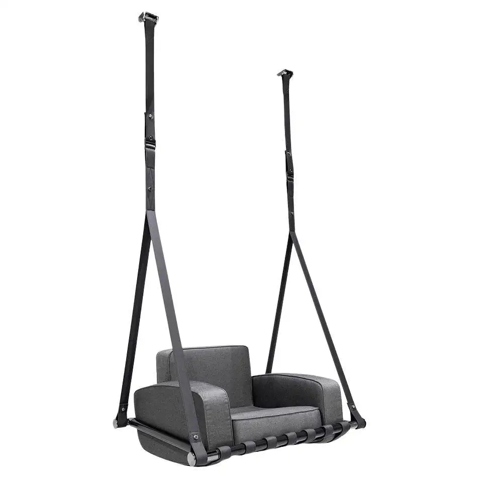 Modern Outdoor Swing Chair in Black Stainless Steel with Black Waterproof Fabric