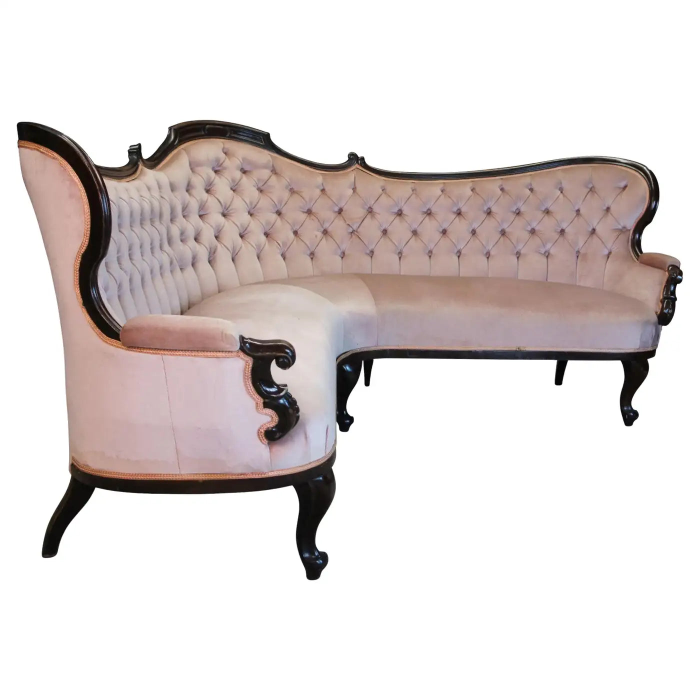 Rare Antique Victorian Walnut Parlor Corner Sofa Settee Couch