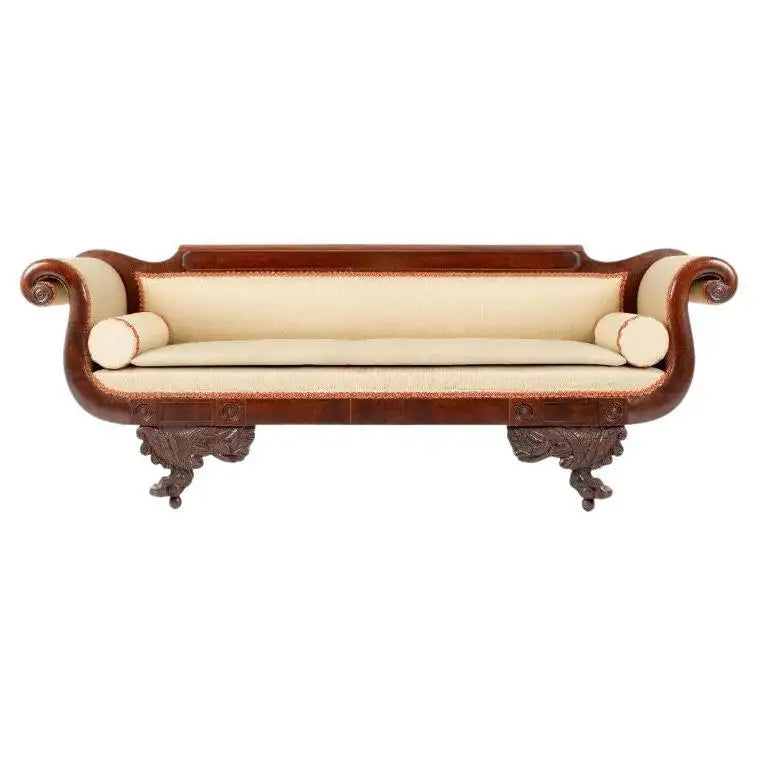 Philadelphia Neoclassic Upholstered Mahogany Sofa