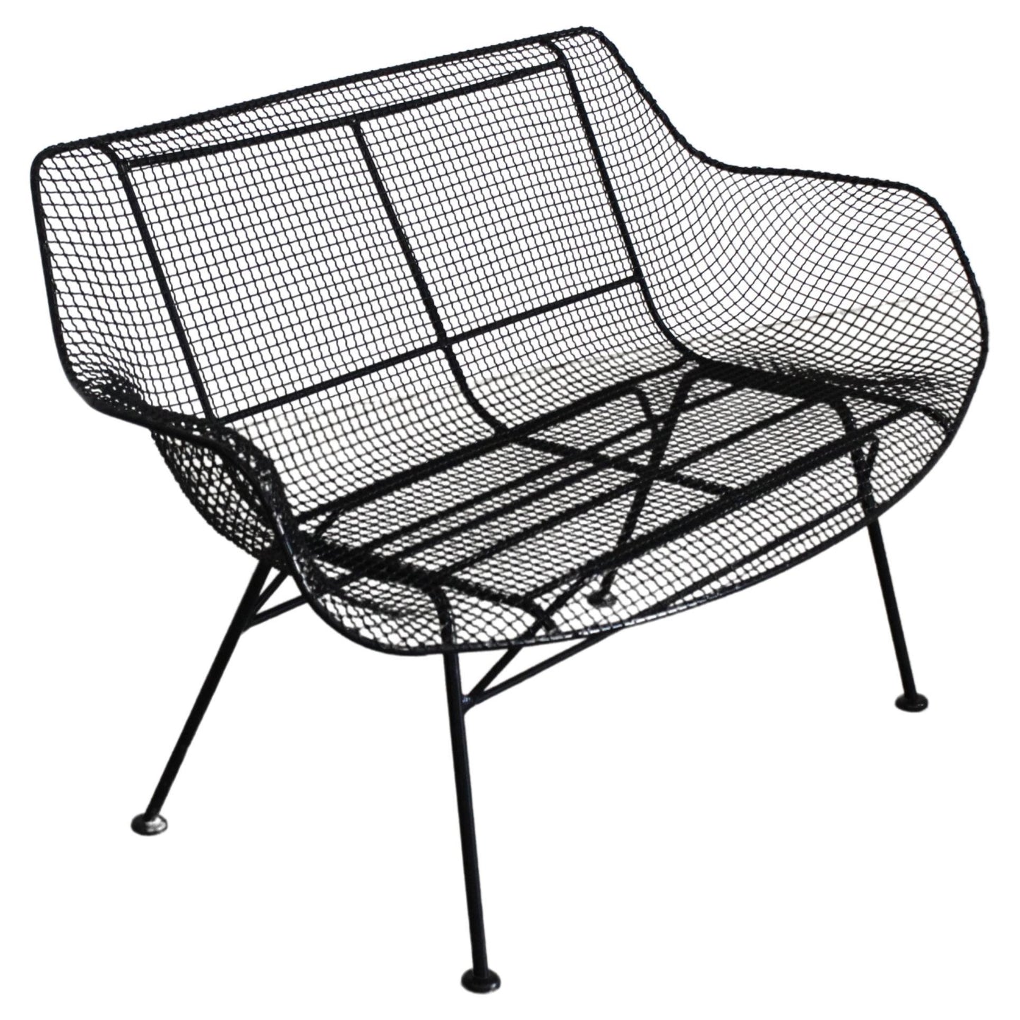 Black wire mesh chair on a white background