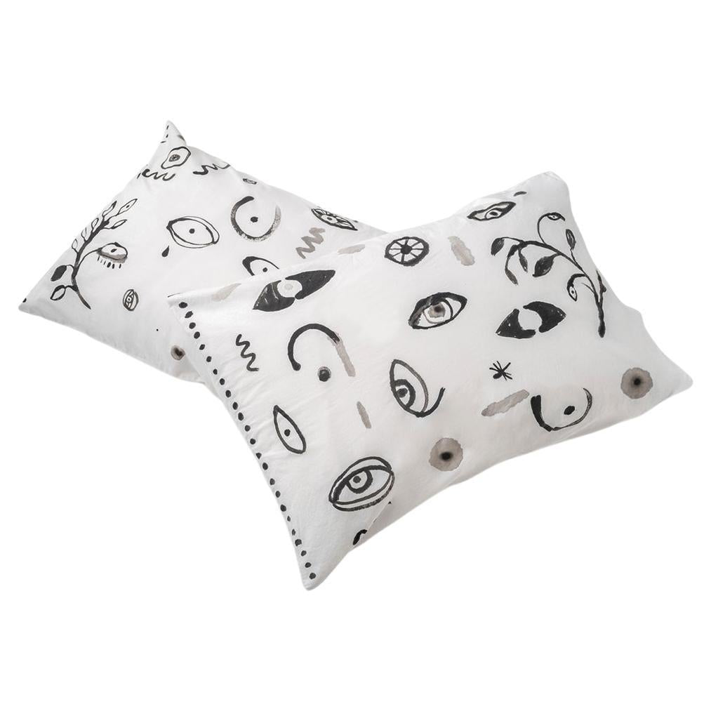 Eyes Hand-Painted Cotton Pillow Cases – Set of 2, 51 x 66 cm