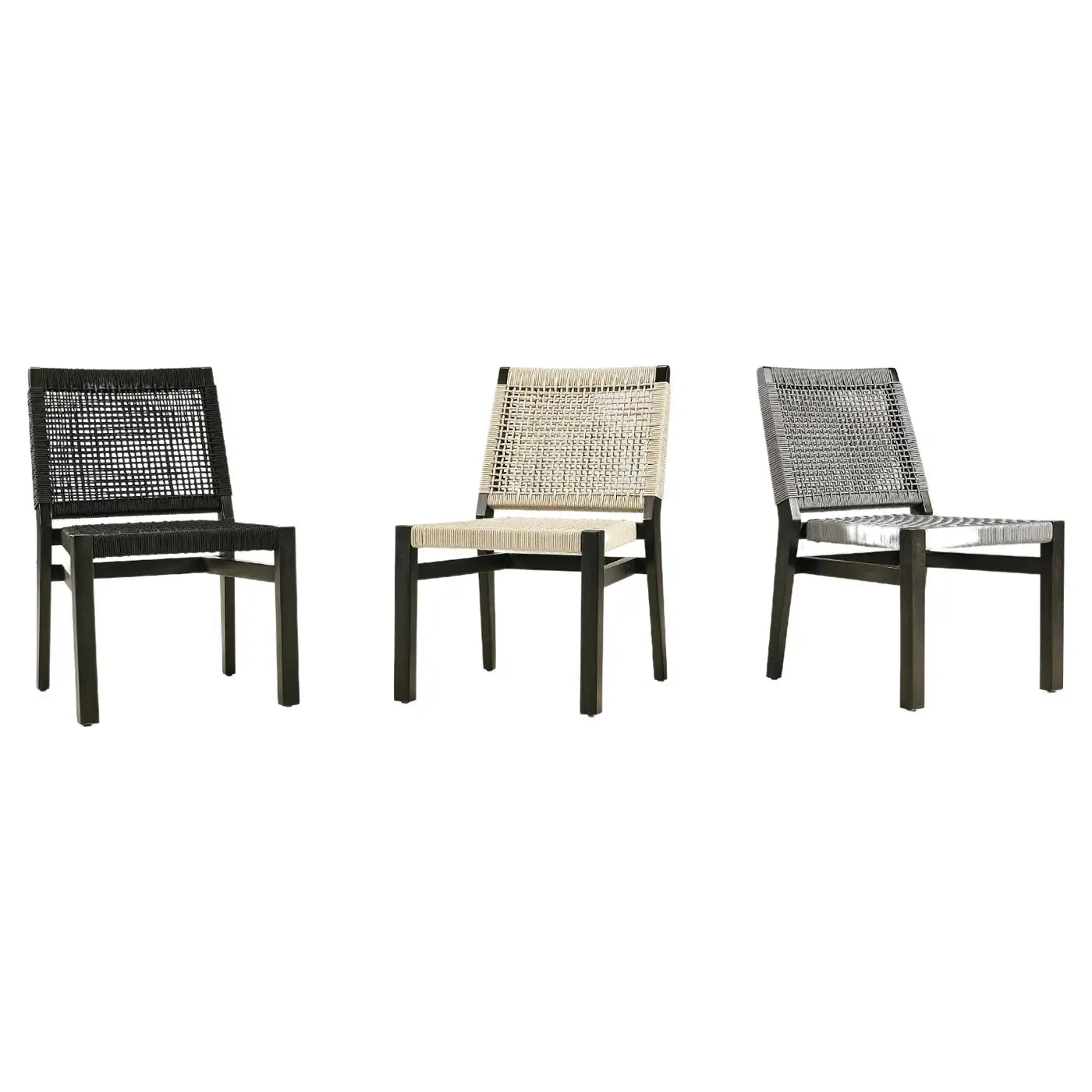10 Stackable Outdoor Dining Chairs, Wood / Rope
