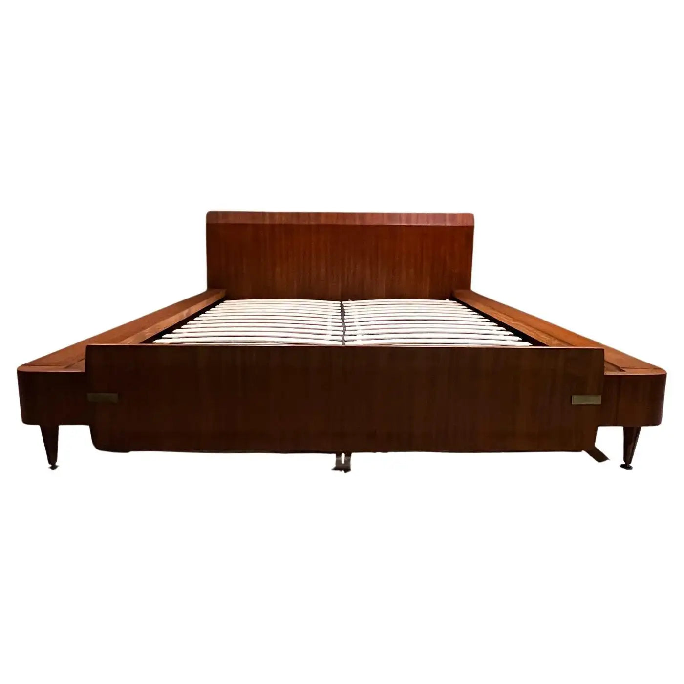 1960s Exquisite Italian Queen Bed Sapele and Brass