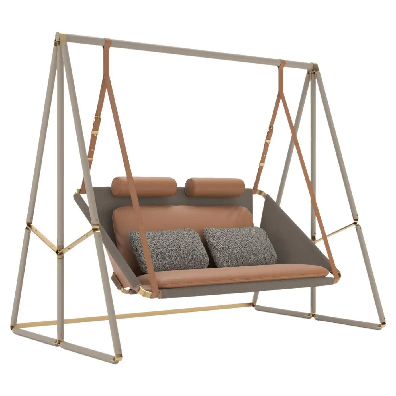 Tailor-Made Outdoor Swing in Brown Leather and Black Fabric