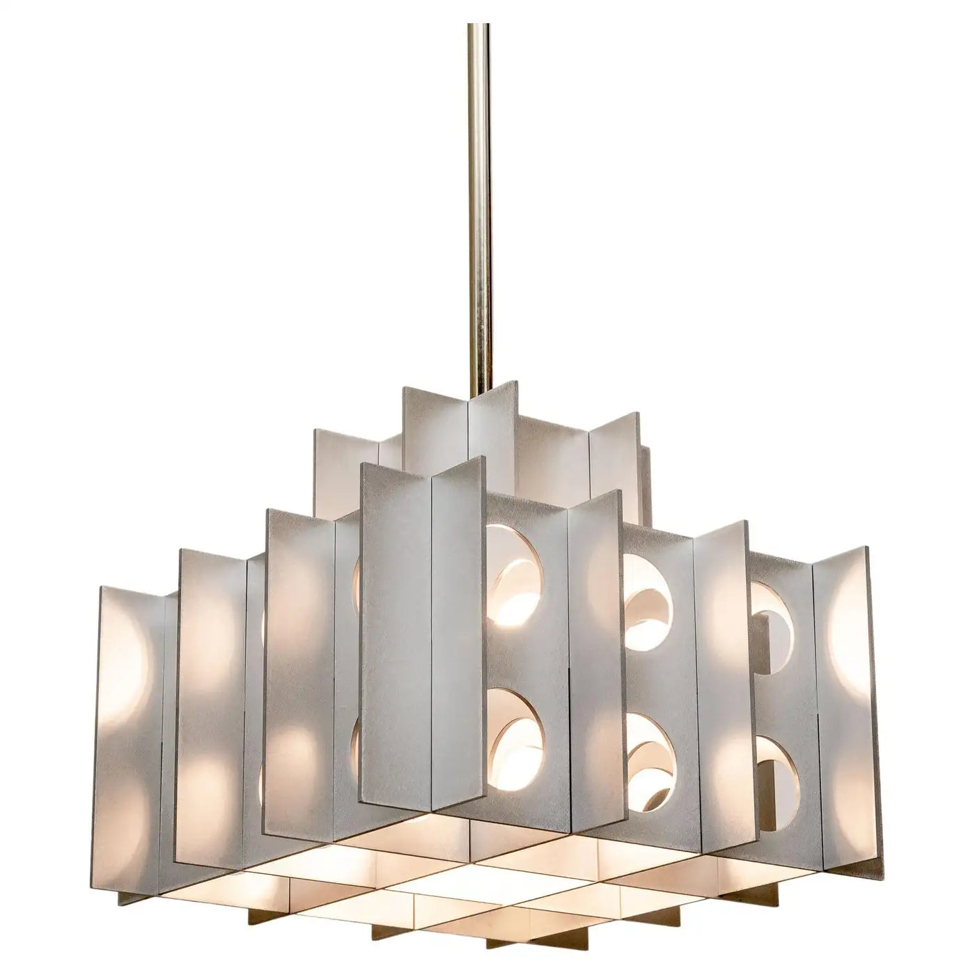 Tenfold Pendant 3TA 12 inch, Waxed Aluminum, Silver, Brutalist Ceiling Lamp, 70s