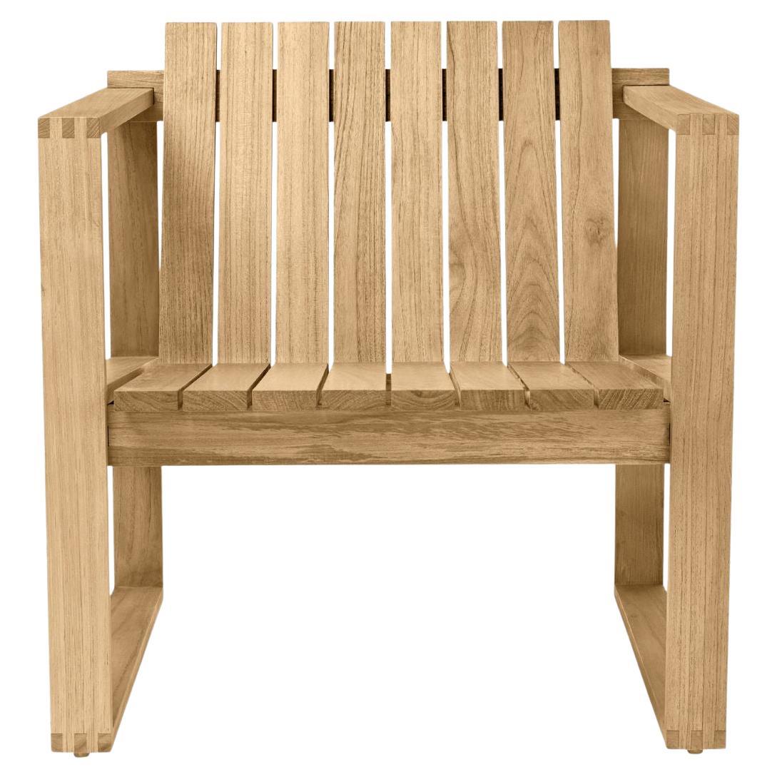 Wooden chair with a slatted design on a white background