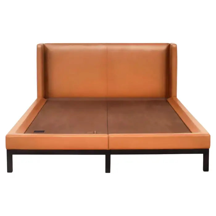 Brown leather bed frame on a white background