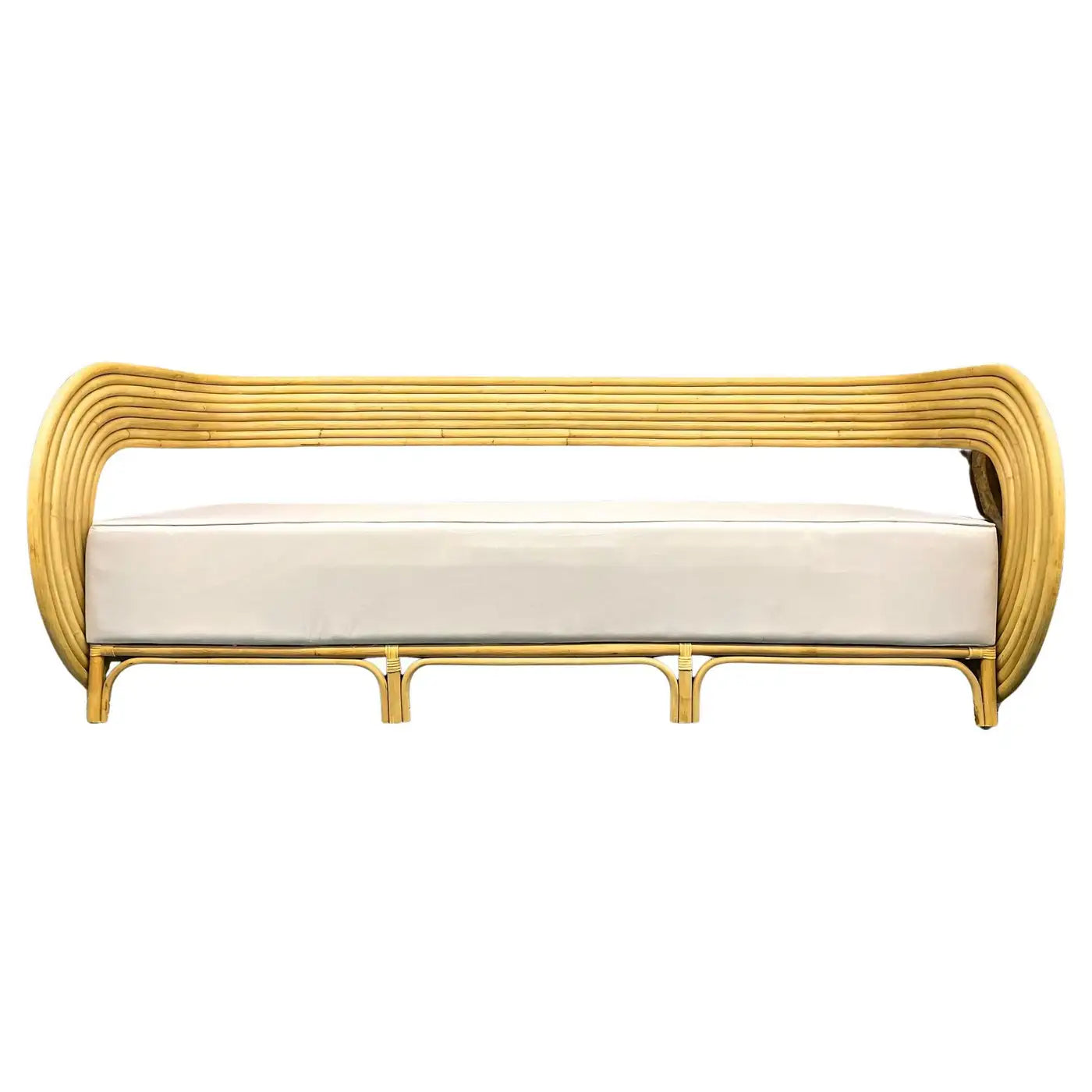 Modern Bamboo Bentwood Three Seat Sofa With White Seating Cushion